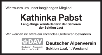 Traueranzeige von Kathinka Pabst von Pegnitz-Zeitung